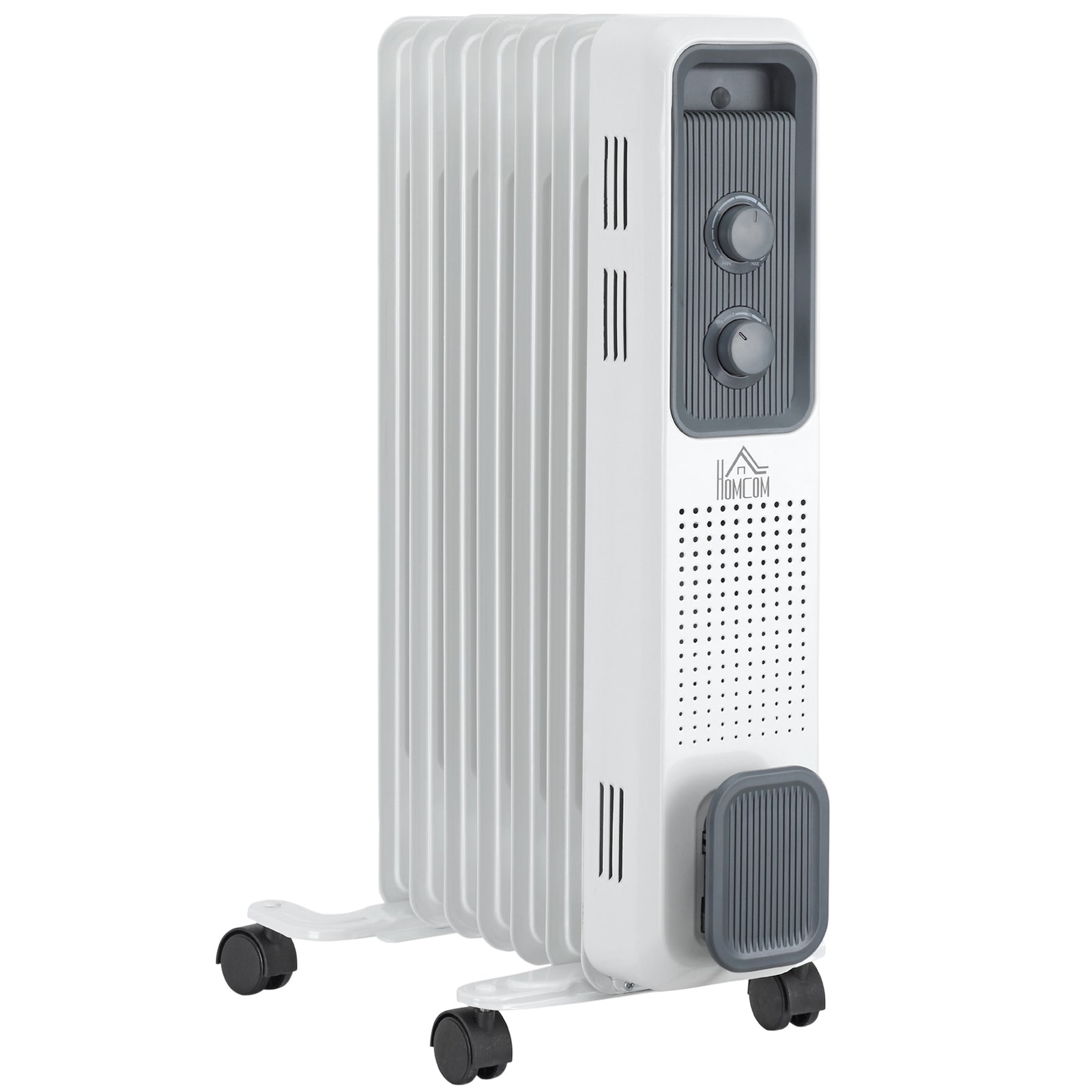 1500W Oil Filled Radiator, 7 Fin, Portable Electric Heater with 3 Heat Settings, Safety Cut-Off and Wheels, White