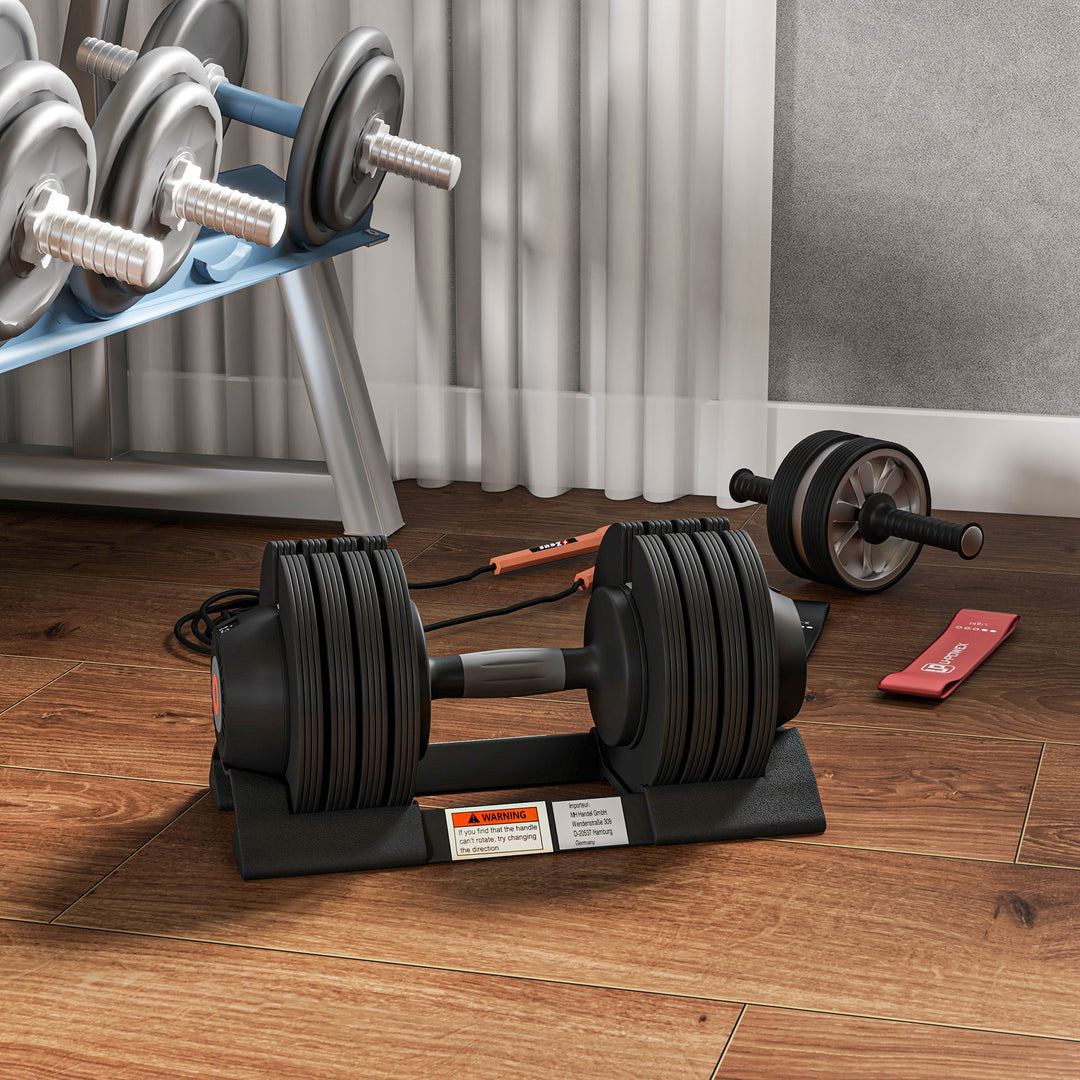 2 x 24KG Adjustable Dumbbells Set, 4-in-1 Weights Set with Storage Tray and Non-Slip Handle, Home Gym Fitness Equipment, Black
