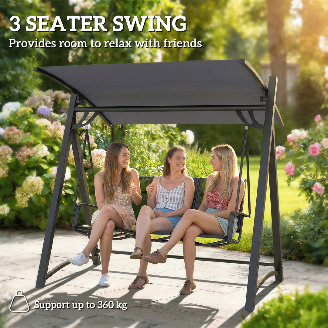 3 Seater Swing Chair, Garden Swing Bench with Adjustable Tilting Canop