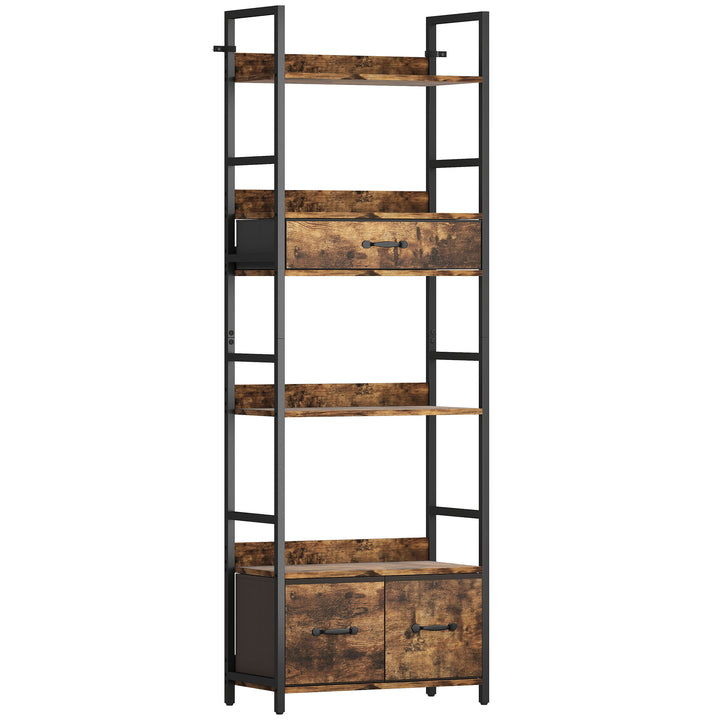 MCL Industrial Style Bookcase, with 4 Shelves and 3 Fabric Drawers - Brown/Black