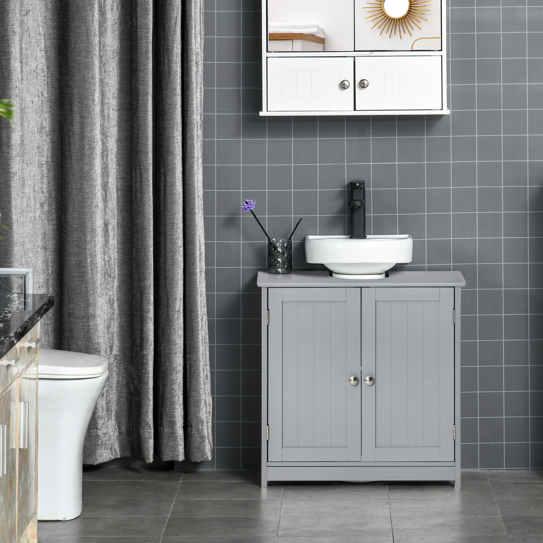 60x60cm Under-Sink Storage Cabinet w/ Adjustable Shelf Handles Drain Hole Bathroom Cabinet Space Saver Organizer Grey