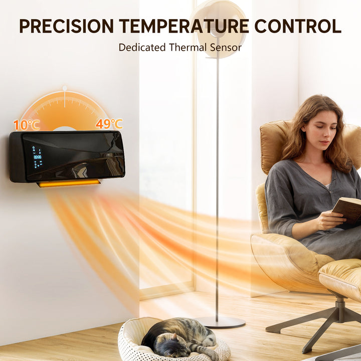 2000W Ceramic Electric Heater with Fan, Adjustable Thermostat, Wall Mo