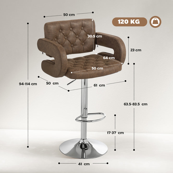 MCL PU Leather Upholstered Swivel Bar Stool, Height Adjustable with Back, Armrest, Footrest, Coffee