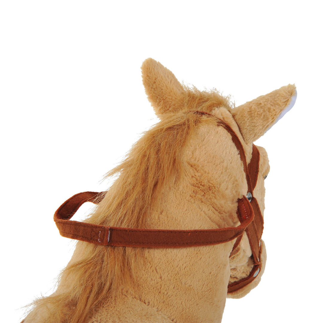 MCL Kids Ride On Standing Horse Cuddly Toy Children Plush Soft Pony Gift w/ Neigh Sound or 2 Years and Up Beige