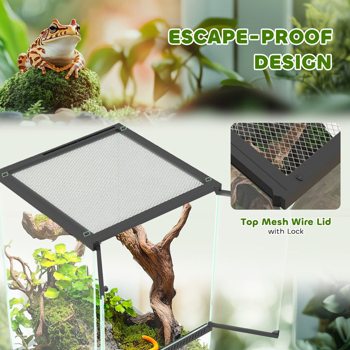 40L Vivarium for Lizards, Frogs, Snakes, Turtles, Tortoises w/ Anti-Escape Design, Ventilation