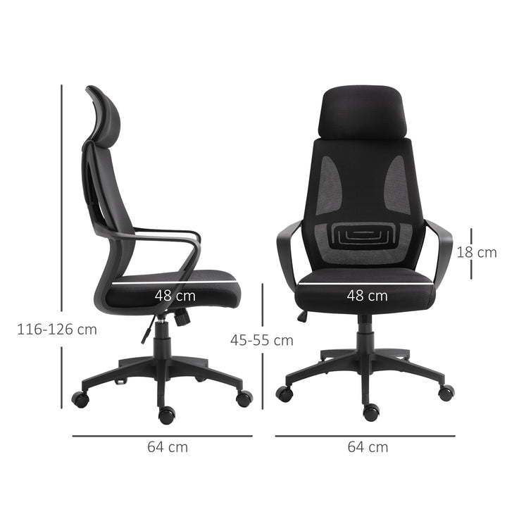 Ergonomic Office Chair, High Back Computer Chair, Mesh Desk Chair with Lumbar Support, Headrest, Wheel, Adjustable Height, Black