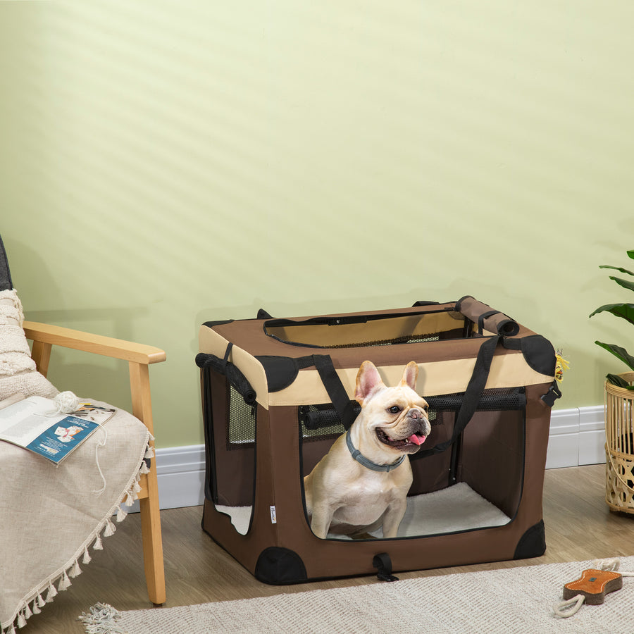 70cm Foldable Pet Carrier, with Cushion, for Small Dogs and Cats - Brown