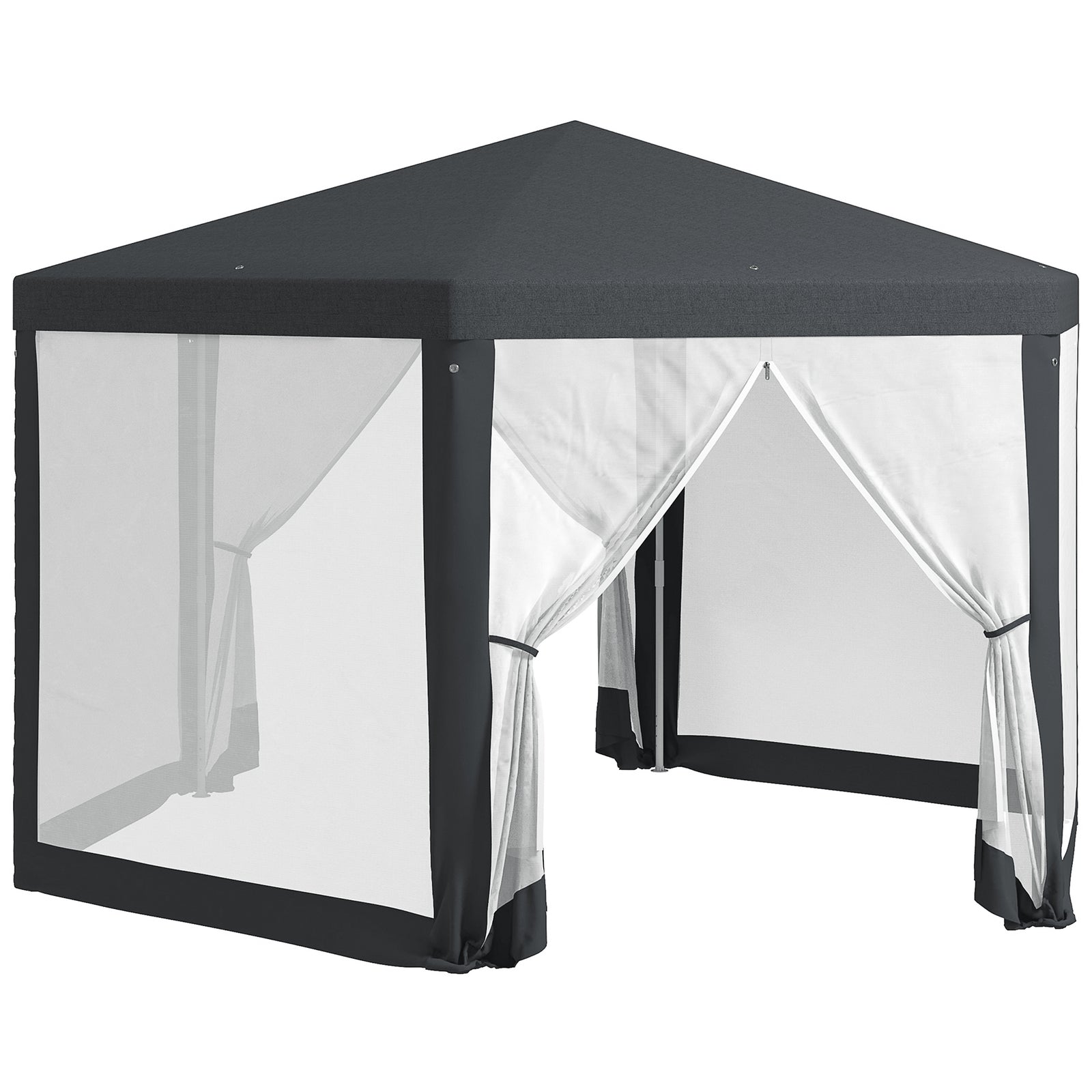 4M Hexagon Gazebo, Netting Party Tent, Patio Canopy Outdoor Event Shelter for Activities, Shade Resistant, Dark Grey