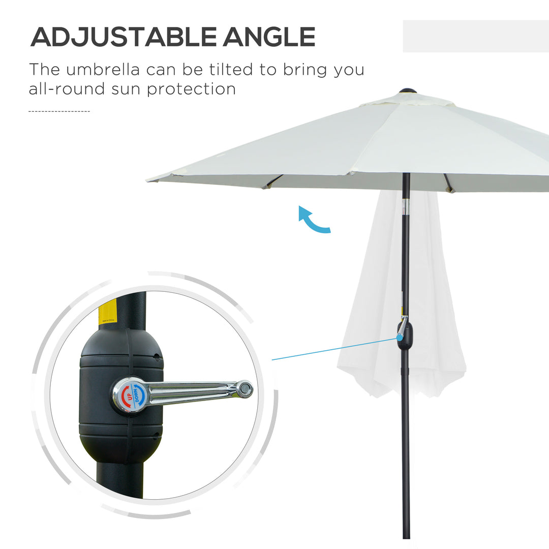 2.7M Garden Parasol Umbrella with Glass Fibre Ribs and Aluminium Frame, Tilting Sun Shade Shelter Canopy, Cream White