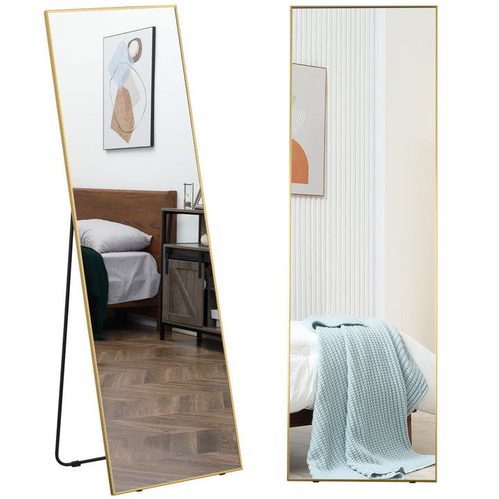 HOMCOM Full-Length Dressing Mirror, Wall-Mounted or Freestanding, Rectangle with Gold Frame, 160 x 50 cm for Bedrooms and Living Rooms, Gold