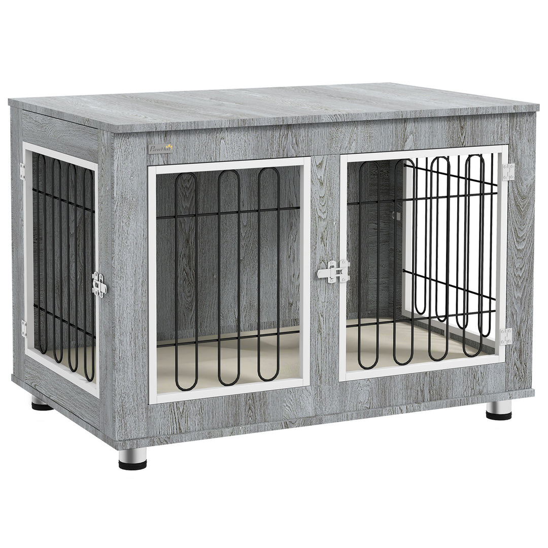 Dog Crate Furniture End Table, with Washable Cushion, Double Doors, fo