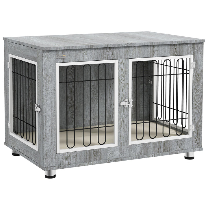 Dog Crate Furniture End Table, with Washable Cushion, Double Doors, fo