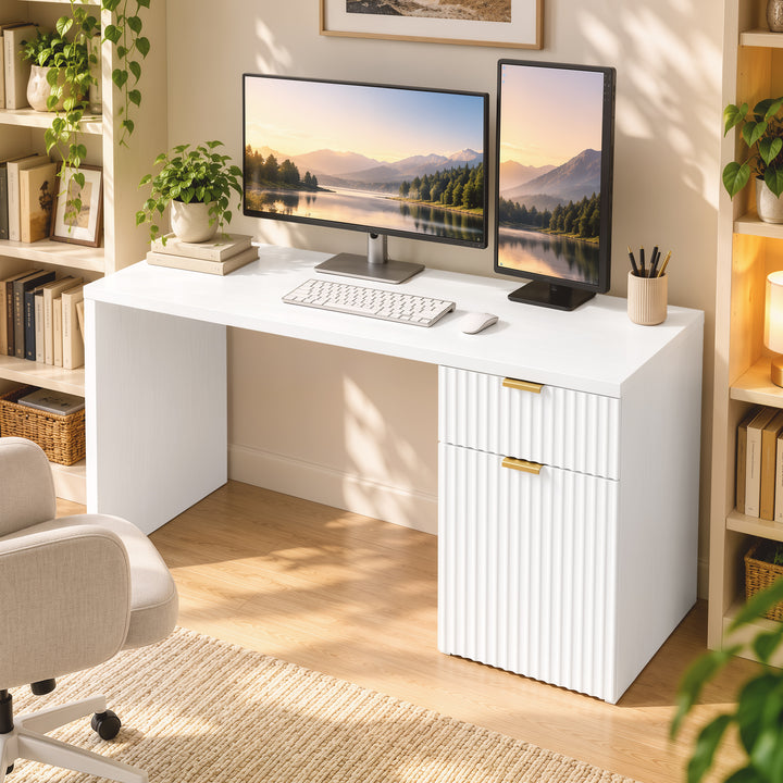 Computer Desk with Drawer, 120 cm Reversible Office Desk, Cabinet - view 2