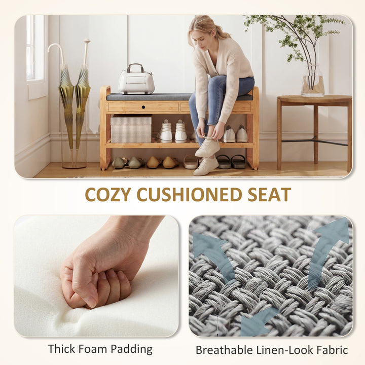 Shoe Bench with 2 Drawers Cushioned Seat Shoe Storage Bench for Hallwa