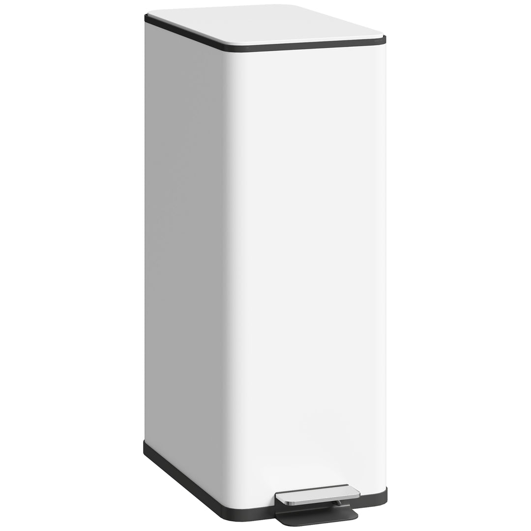 20L Kitchen Pedal Bin, Slim Stainless Steel Rubbish Bin with - White