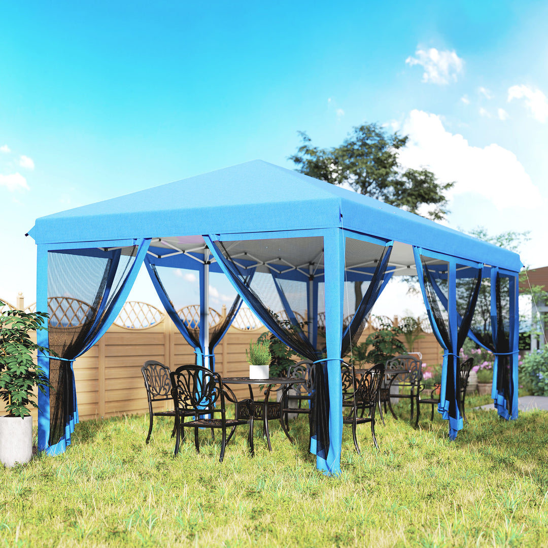 3 x 6m Pop Up Gazebo, Outdoor Canopy Shelter, Marquee Party Wedding Tent with 6 Mesh Walls and Carry Bag, Blue
