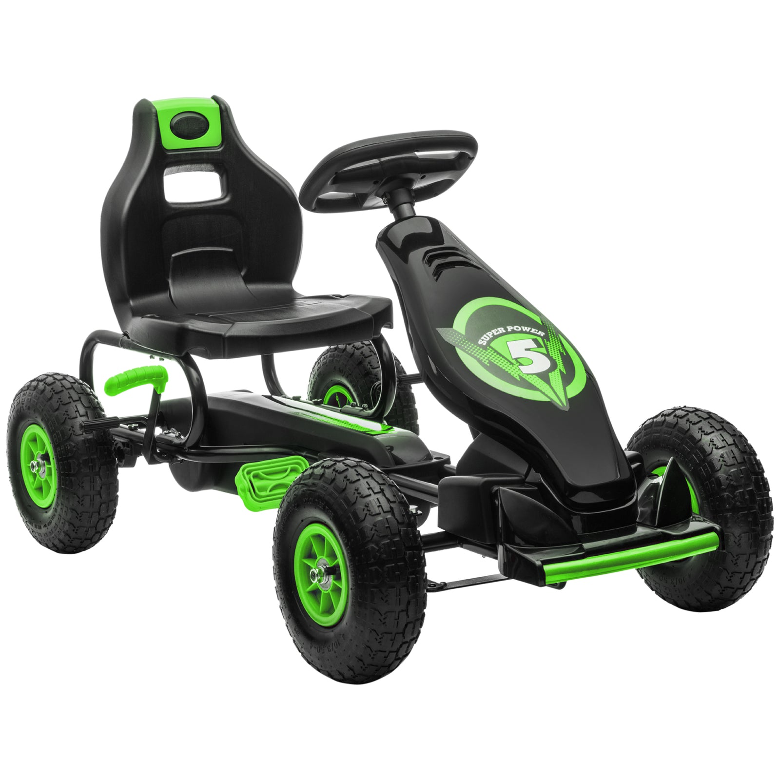 Kids Pedal Go Kart, with Adjustable Seat, Inflatable Tyres - Green