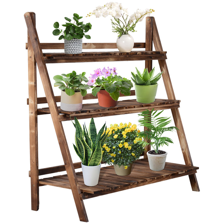 Outsunny Wooden Plant Stand, 3 Tier Folding Flower Display Shelf, Garden Planter Ladder Rack, Outdoor Backyard, 100L x 37W x 93H cm | Aosom UK