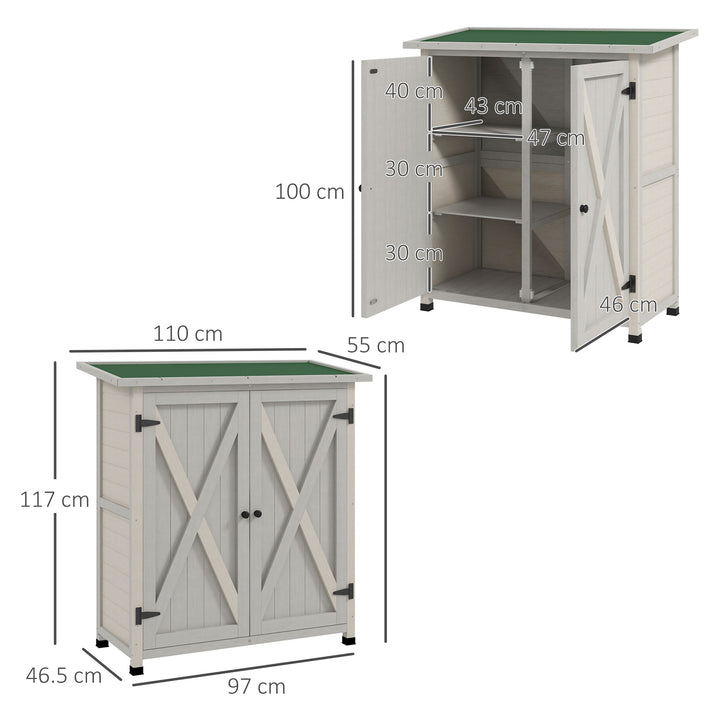 Outsunny Wooden Garden Shed Storage Shed Fir Tool Cabinet with Shelves Double Door Light Grey