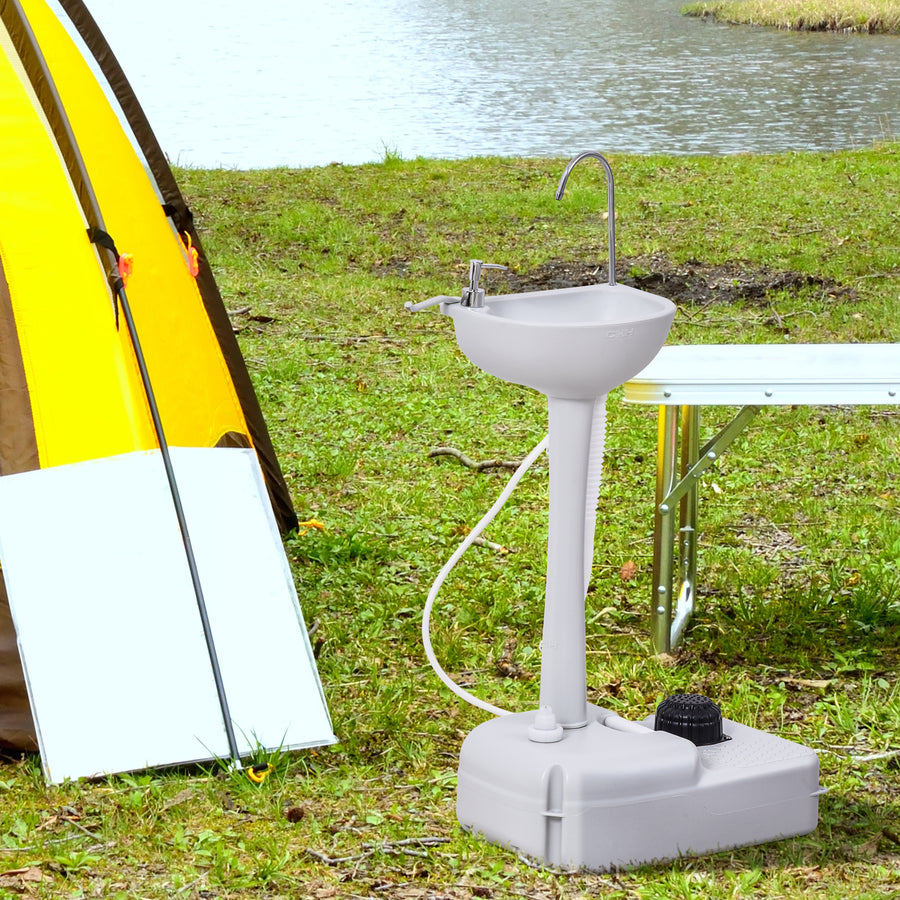 Camping Portable Handwash Sink w/ Towel Holder & Soap Dispenser Rolling Wheels Outdoor Drainage Equipment