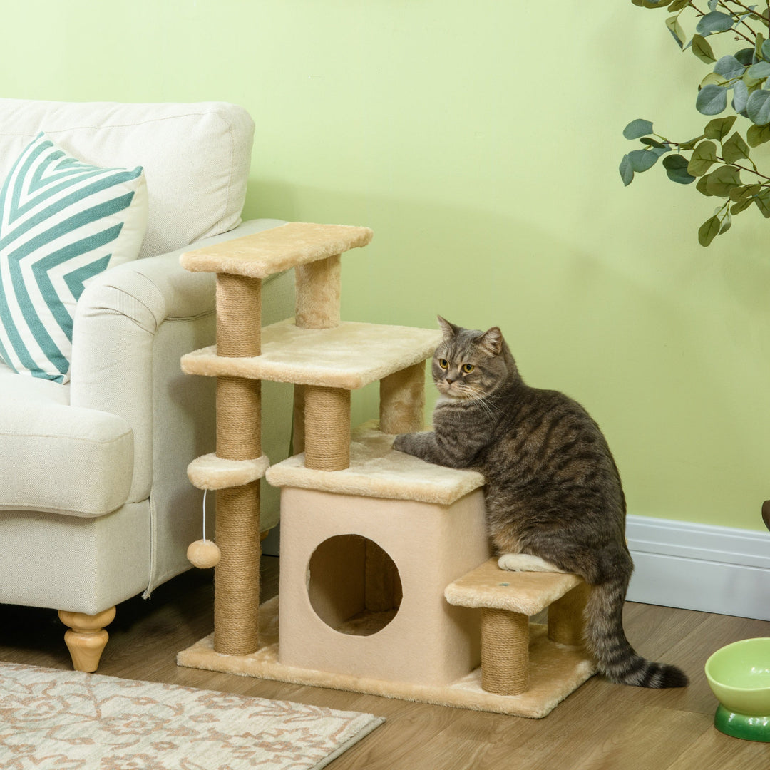 Adjustable Cat Steps, with House &amp; Hanging Toy Ball