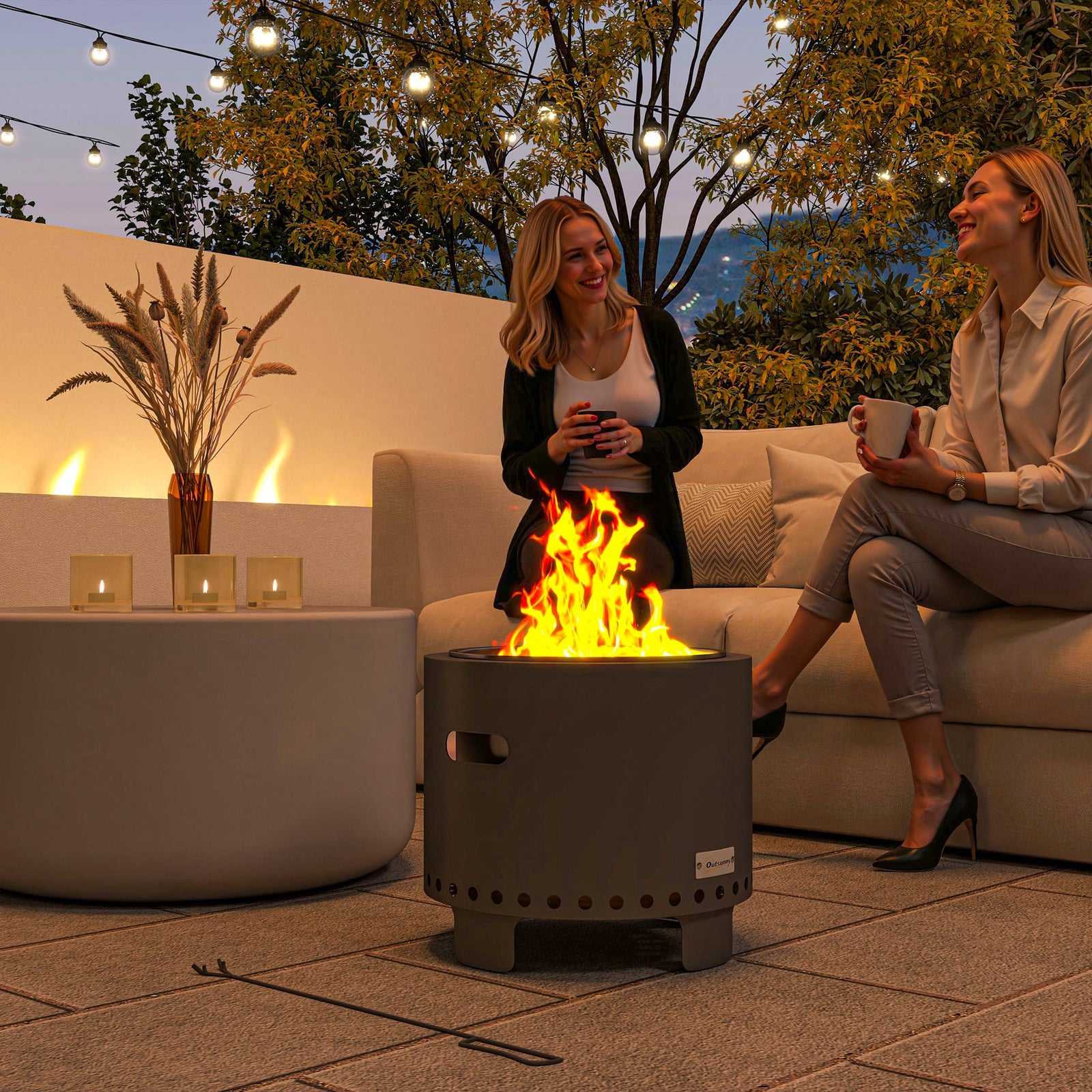 Smokeless Steel Fire Pit, with Poker - Grey