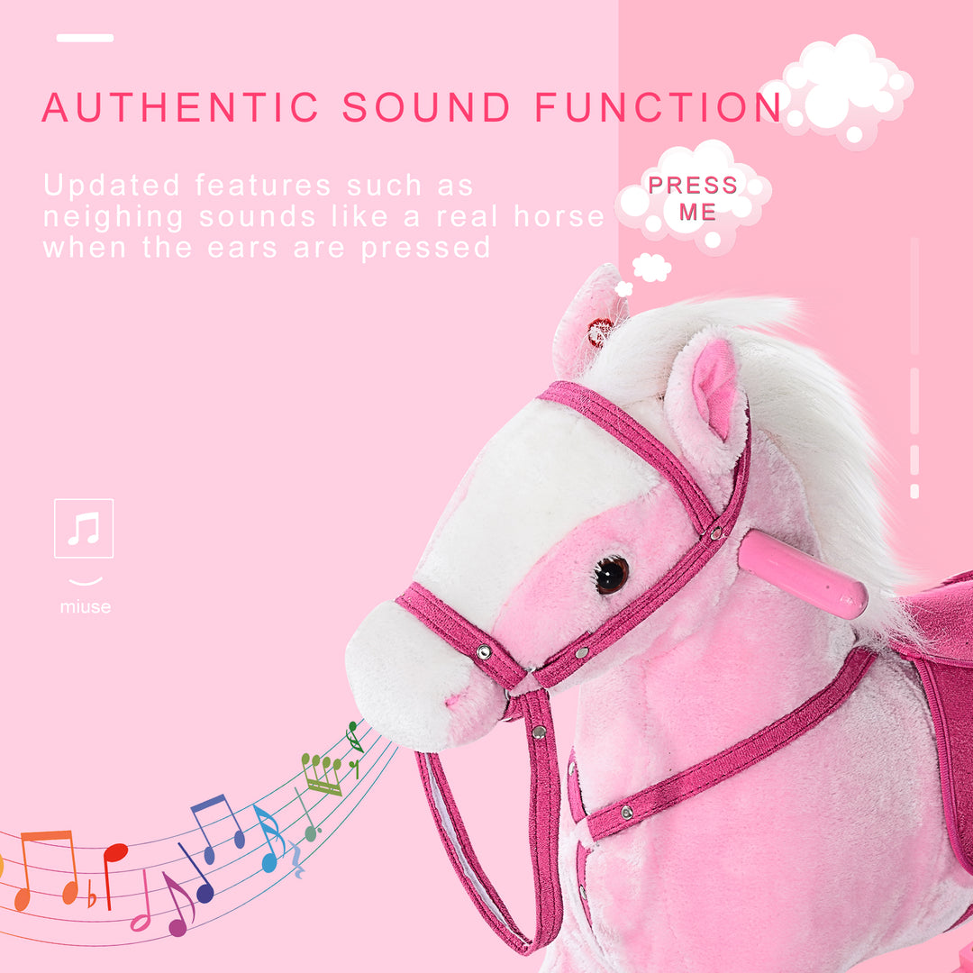 HOMCOM Childrens Plush Rocking Horse with Sound-Pink | Aosom UK