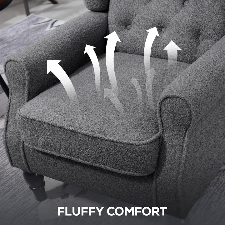 Teddy Fleece Retro Wingback Chair - Grey