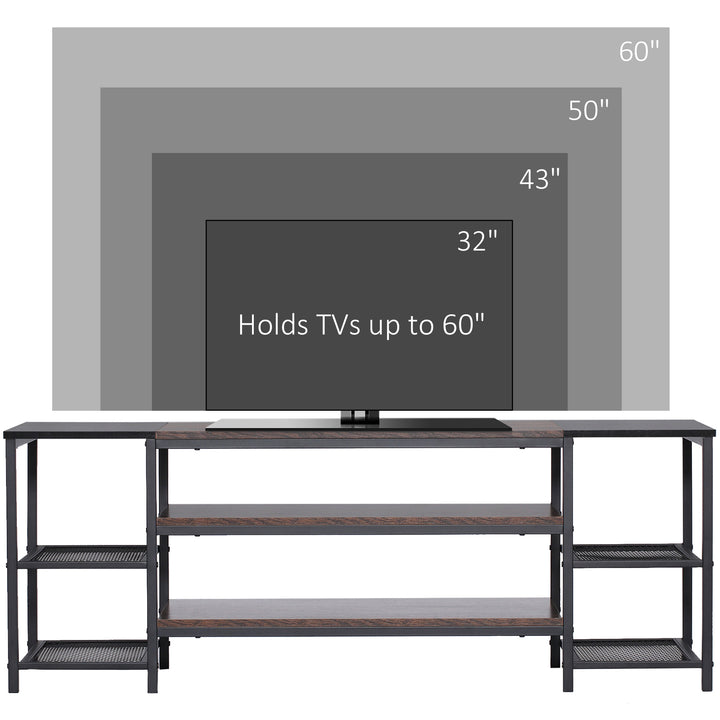 HOMCOM Industrial TV Cabinet: Storage Shelves for 65" TVs, Rustic Brown & Black, Living Room Furniture | Aosom UK