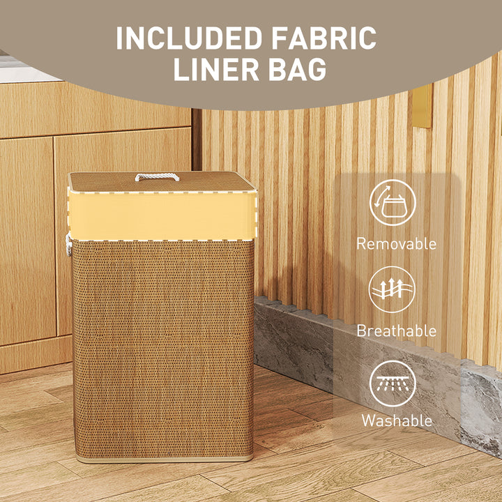 Bamboo Laundry Basket with Lid, 72L Laundry Hamper with Rope Handles, Washing Basket with Removable Washable Liner Bag for Bathroom, Bedroom, Brown