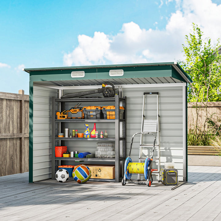 3.7 x 7.9ft Galvanised Steel Shed, with Latched Door and Padlock - Green
