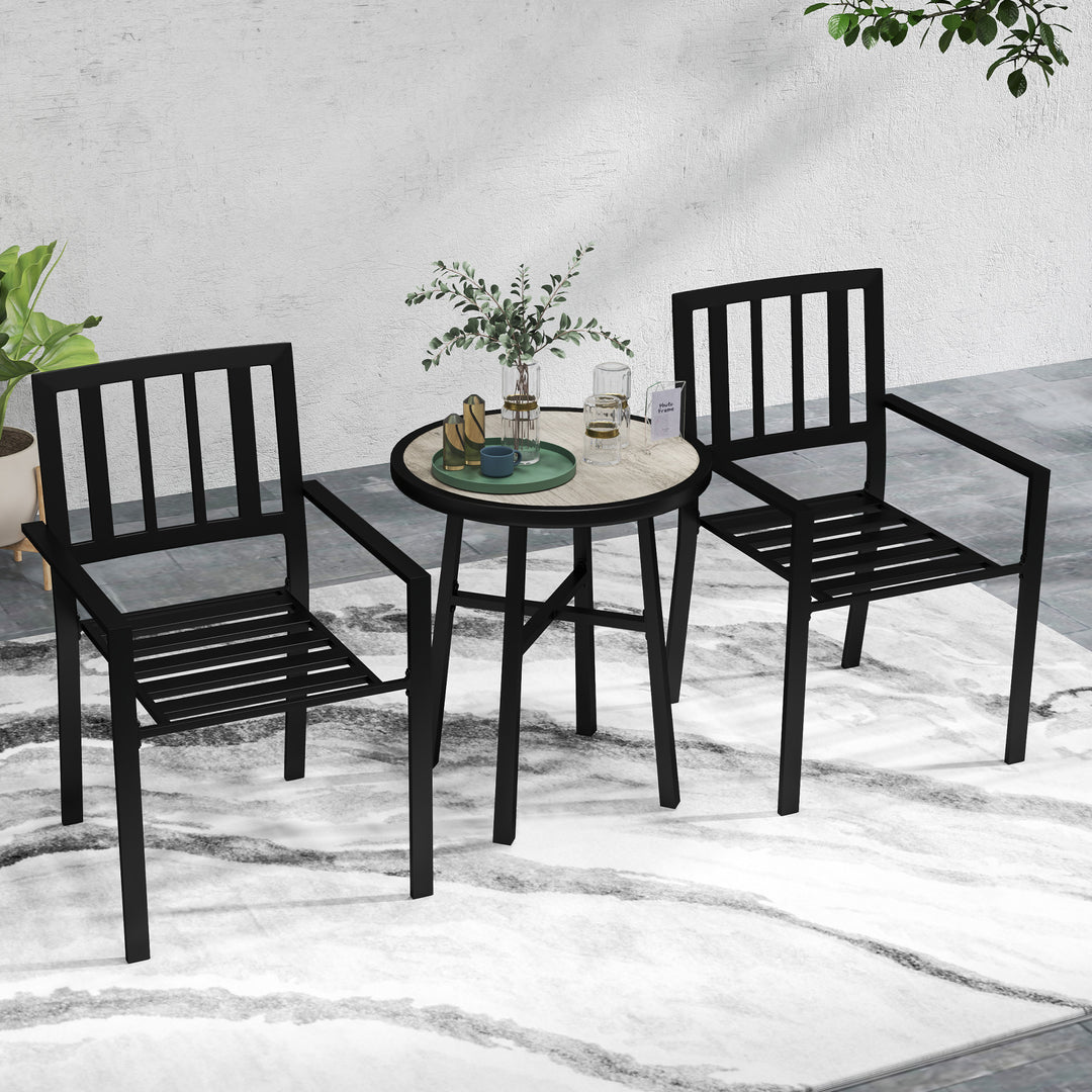 3 Piece Patio Bistro Set with Plastic Top, 2 Stackable Chairs, Galvanised Steel Frame, Grey