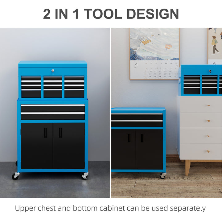 HOMCOM Portable Tool Box, Metal Tool Chest on Wheels with 6 Drawers for Garage and Workshop, Blue | Aosom UK