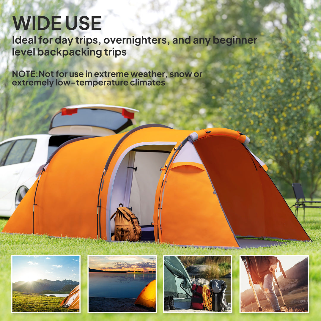 2-3 Man Tunnel Tents w/ Vestibule Camping Tent Porch Air Vents Weather-Resistant Shelter, Orange