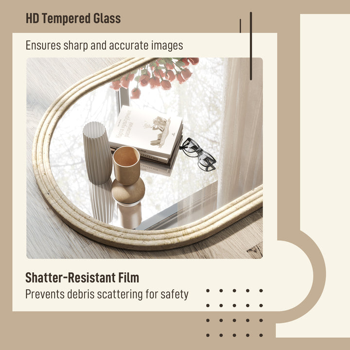 Arched Wall Mirror with Grooved Edge &amp; Hooks, Wall-Mounted Mirror, Mod