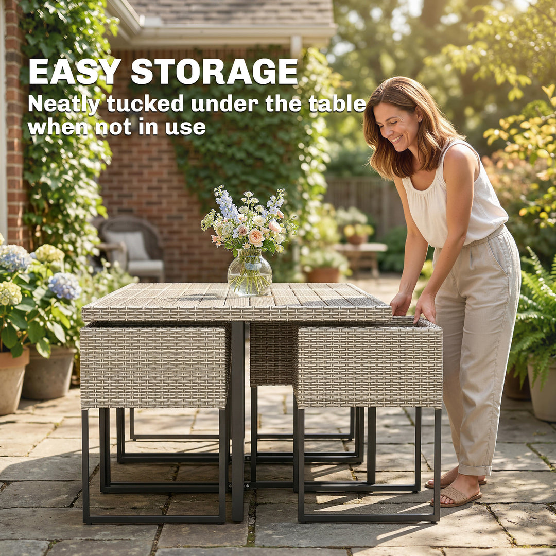 7 Piece Rattan Garden Furniture Set, Garden Dining Set with Wood-Plast