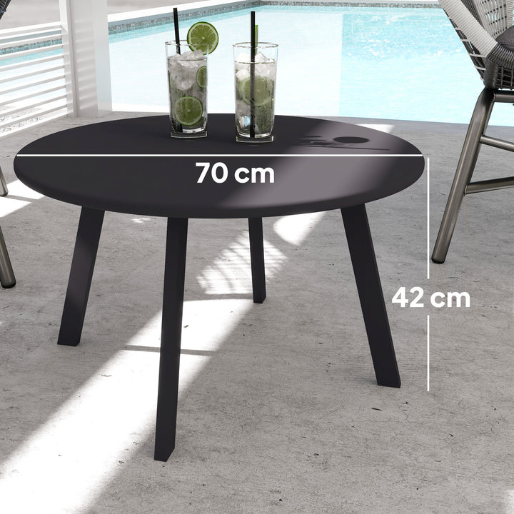 70cm Round Coffee Table, Outdoor Garden Table with Non-Slip Foot Pads and Metal Frame for Garden, Terrace, Balcony, Living Room, Black