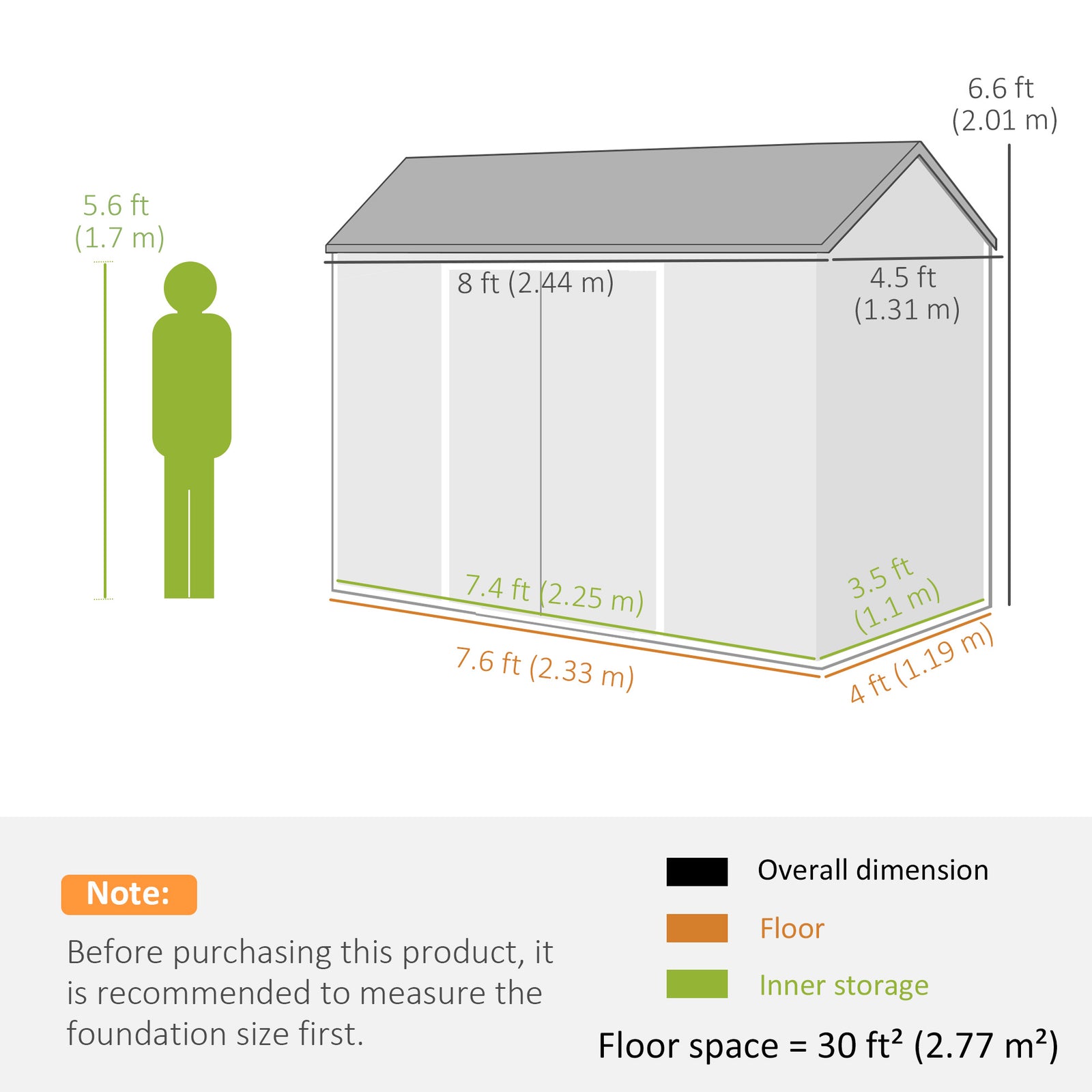 8 x 4 ft Plastic Garden Shed, Wood-Effect Outdoor Storage Shed with Fl