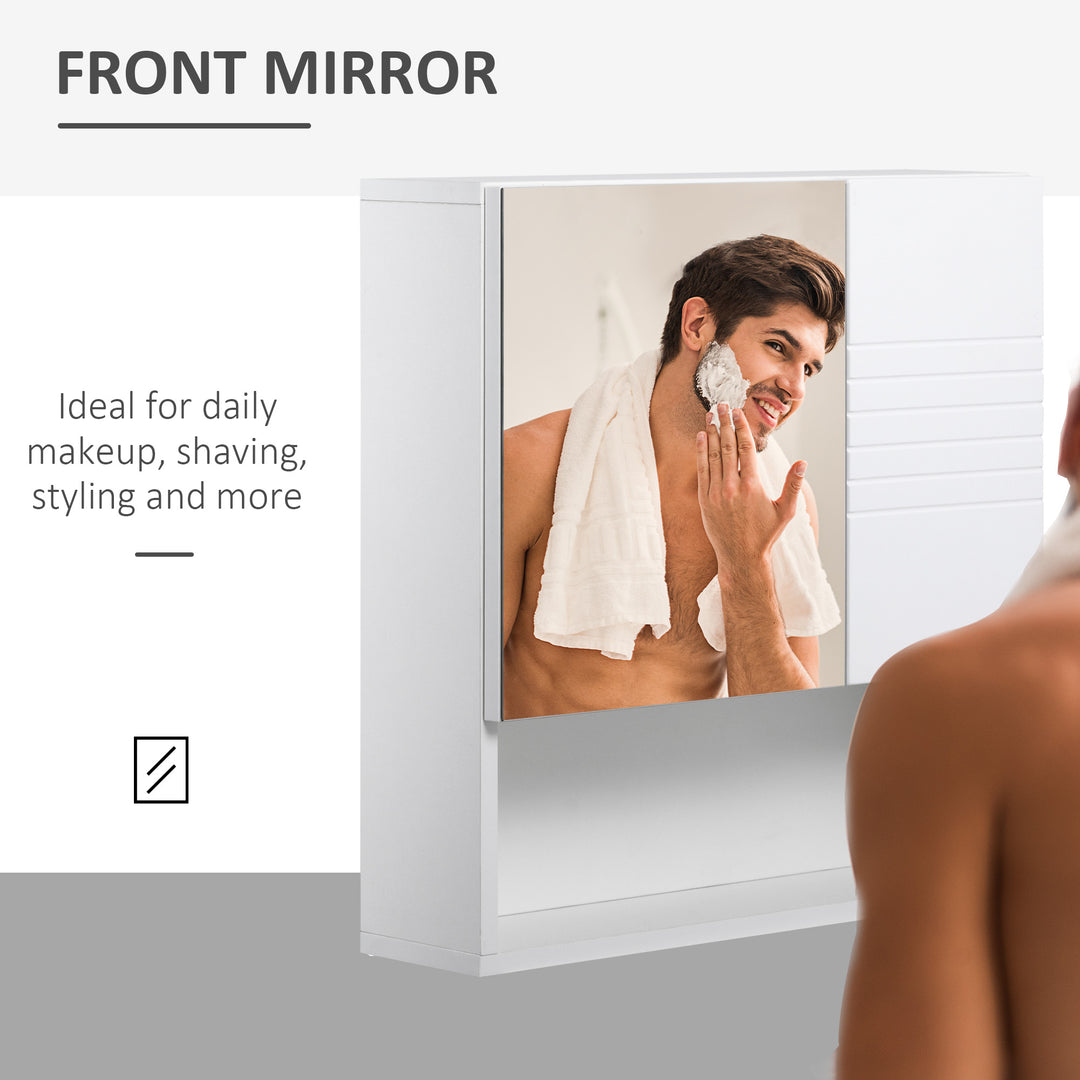 Bathroom Mirror Cabinet Wall-Mounted Storage w/ Double Door Adjustable Shelf - White