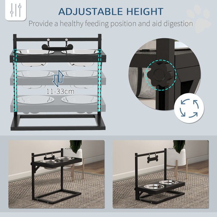 Dog Bowls with Stand, Adjustable Height Elevated Dog Bows for Small Medium Large Dogs - Black