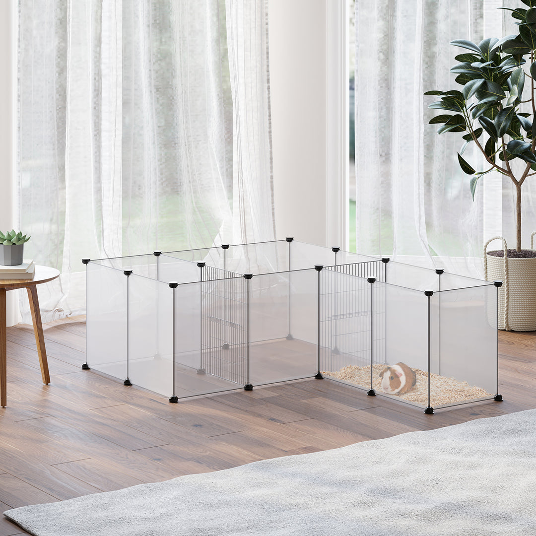 18-Panel Small Animal Cage, Pet Playpen, for Guinea Pigs, Hedgehogs - White