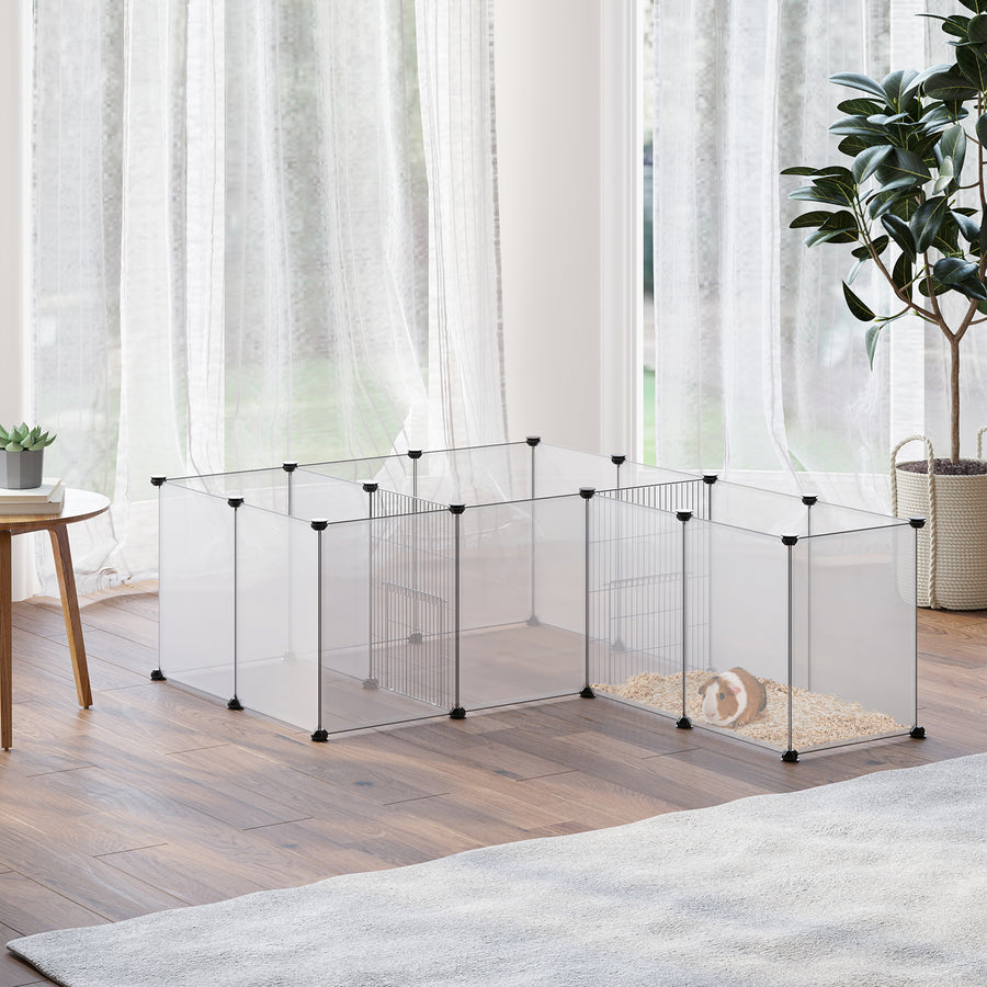 18-Panel Small Animal Cage, Pet Playpen, for Guinea Pigs, Hedgehogs - White