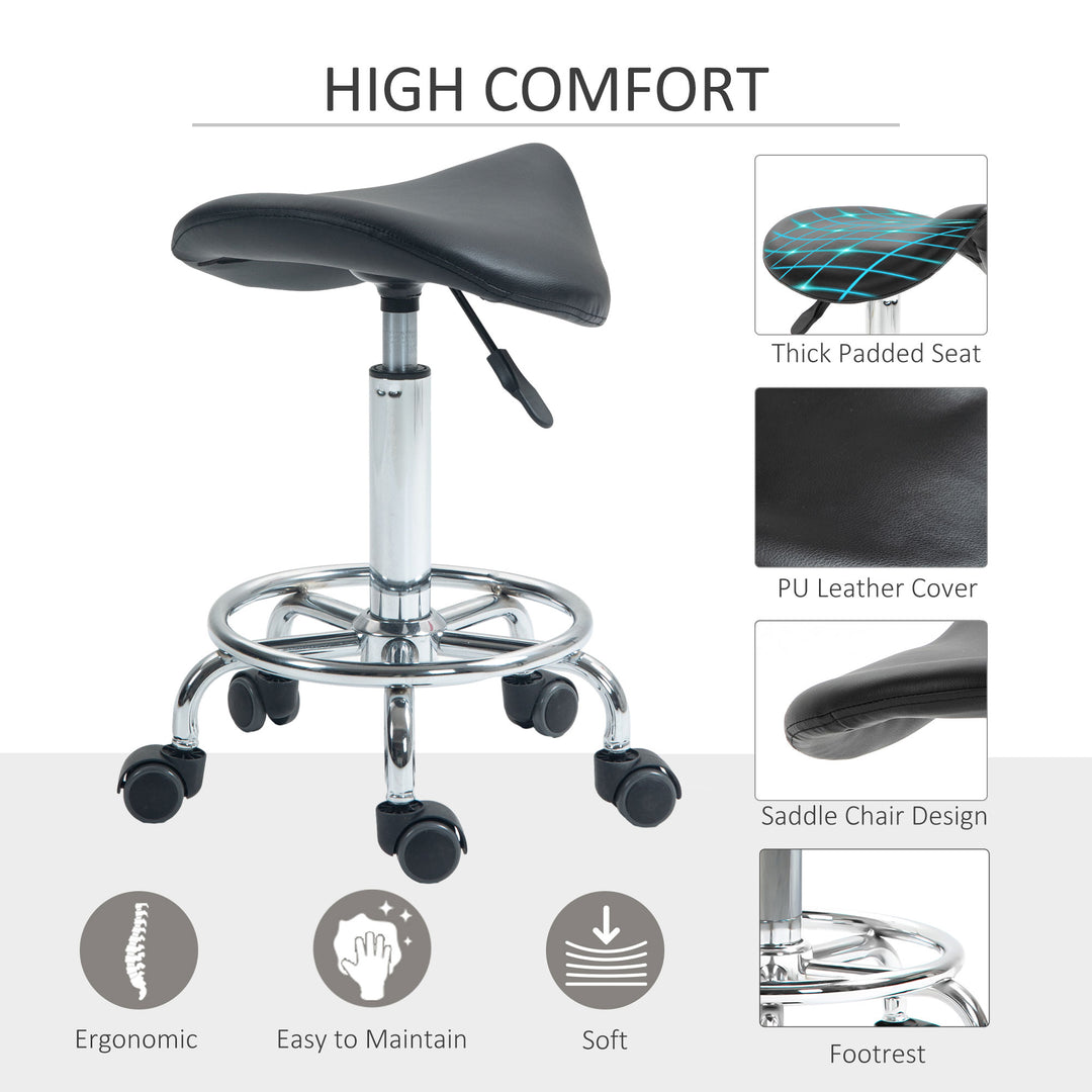 MCL Salon Saddle Stool, Rolling Saddle Chair for Massage, Spa, Clinic, Beauty, Hairdressing and Tattoo, Black