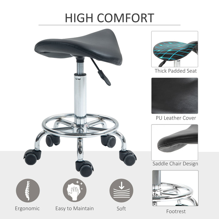 Salon Saddle Stool, Rolling Saddle Chair for Massage, Spa, Clinic, Beauty, Hairdressing and Tattoo, Black