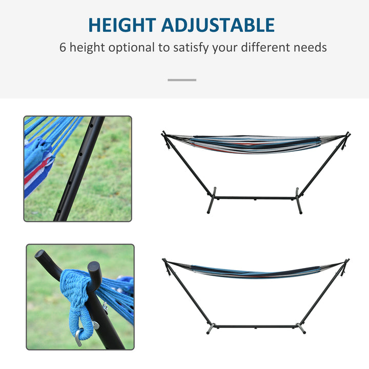 298 x 117cm Hammock with Stand Camping Hammock with Portable Carrying Bag, Adjustable Height, 120kg Load Capacity, White Stripe