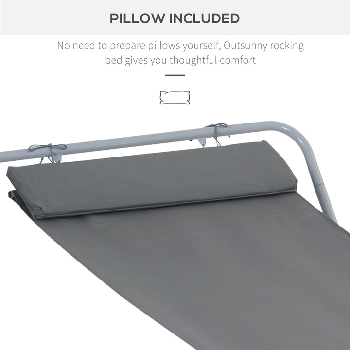 Rocking Sun Lounger, Single Garden Lounger Sunbed with Headrest Pillows, Texteline Outdoor Rocking Chair Swing Hammock Daybed with Metal Frame for Patio, Terrace, 212 x 132 x 66 cm, Grey