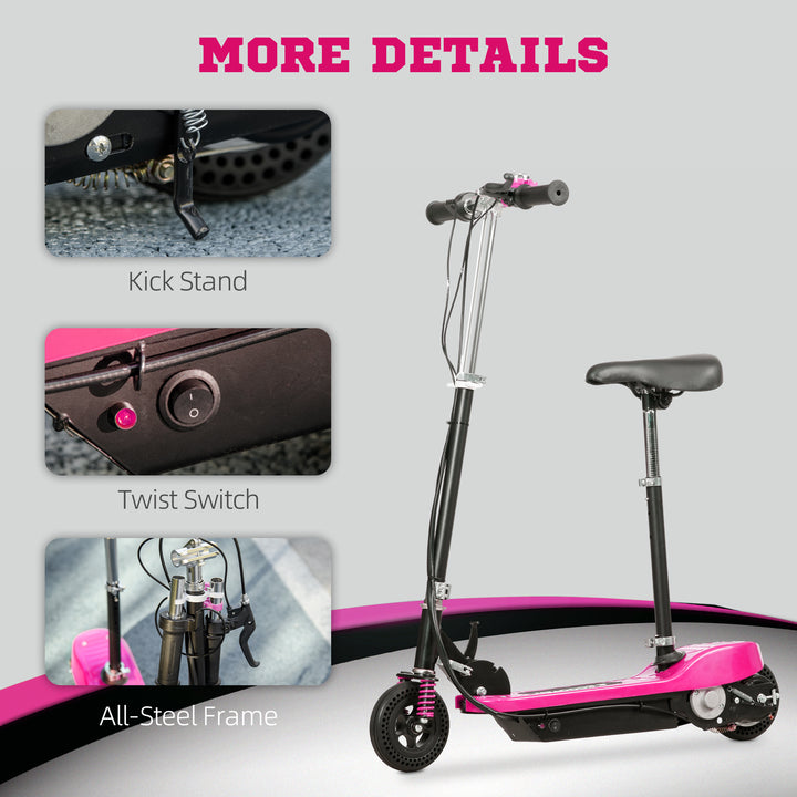 HOMCOM Steel Electric Scooter, Folding E-Scooter with Warning Bell, 15km/h Maximum Speed, for 4-14 Years Old, Pink