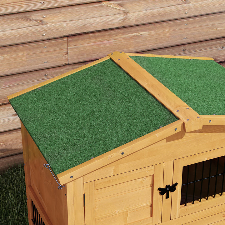 PawHut Wooden Rabbit Hutch with Outdoor Run Yellow | Aosom UK