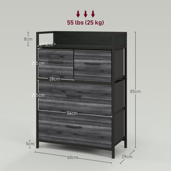 Rustic Chest of Four Fabric Drawers - Black