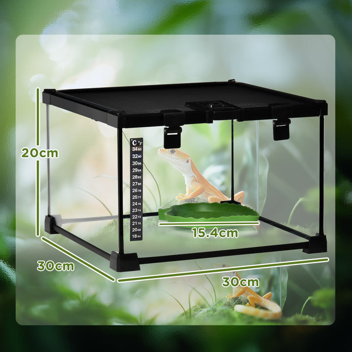MCL Glass Reptile Terrarium Insect Breeding Tank Vivarium Habitats with Thermometer for Lizards, Horned Frogs, Snakes, Spiders - Small 30 x 30 x 20cm